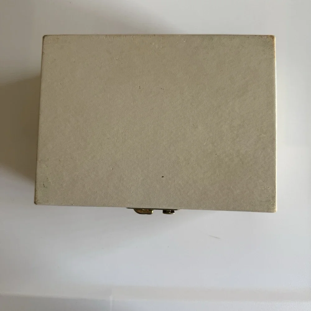 Vintage White Pink Velvet Lined Jewelry Box with Mirror